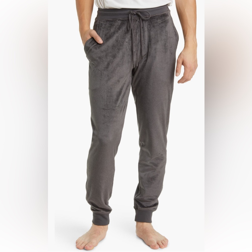 Daniel Buchler Velour Hairline Pajama Lounge Cuffed Jogger Pant Charcoal Grey XL